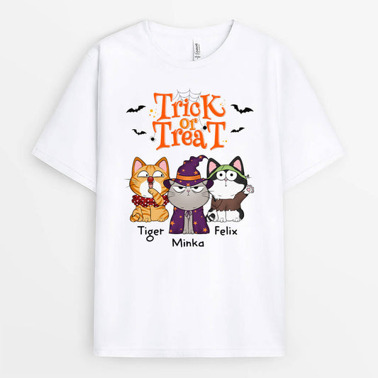 1294AGE1 personalisiertes susses oder saures halloween katzen t shirt