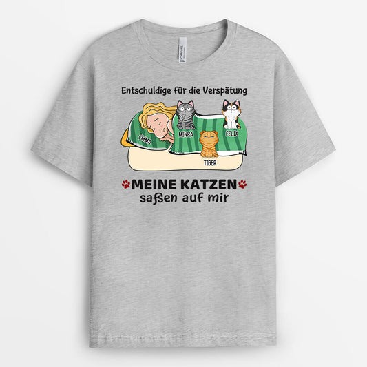 1304AGE2 personalisiertes ich bin spat meine katze sass auf mir t shirt