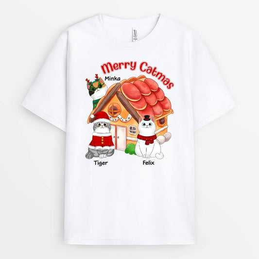 1372AGE1 personalisiertes frohe weihnachten susse katzen t shirt