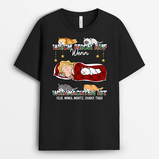 1386AGE1 personalisiertes weck mich auf wenn es weihnachten ist katzen t shirt