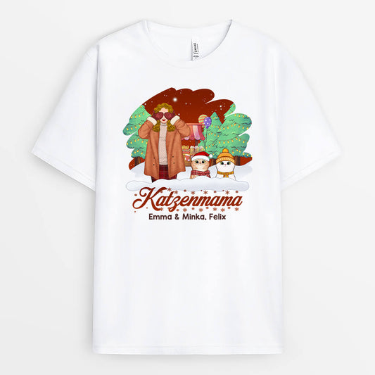 1411AGE1 personalisierter katzenmama im wald weihnachten pullover