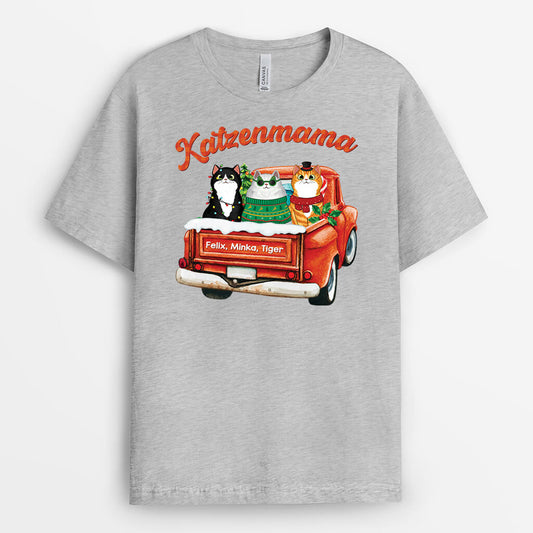 1456AGE2 personalisiertes katzenmama katzenpapa auf dem lkw weihnachten t shirt