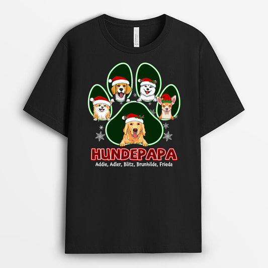 1485AGE1 personalisiertes hundemama hundepapa mit pfote zu weihnachten t shirt