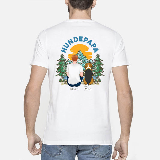 1510AGE2 personalisiertes hundepapa hundemama im wald ruckenseiten t shirt