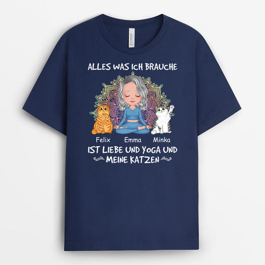 1900AGE2 personalisiertes alles was ich brauche ist liebe und yoga und meine katzen t shirt