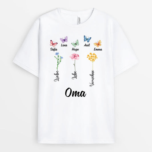 2200AGE1 personalisiertes blumen schmetterlinge oma t shirt