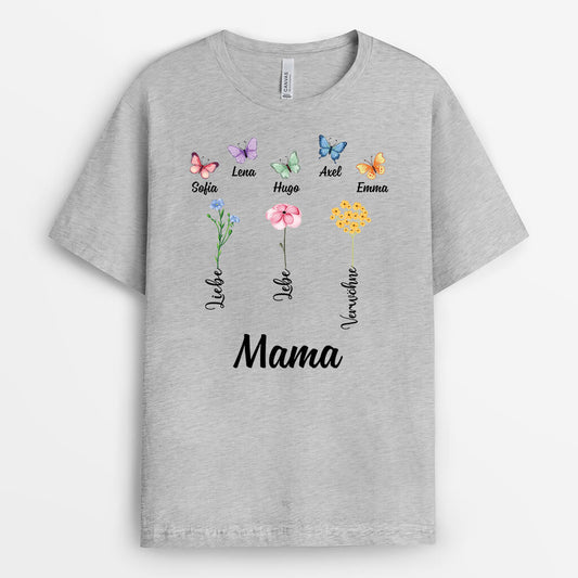 2200AGE2 personalisiertes blumen schmetterlinge oma t shirt