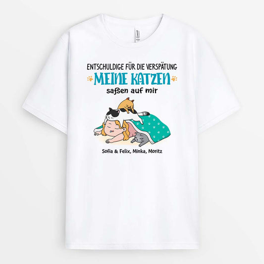 2827AGE1 entschuldige fur die verspatung meine katze sass auf mir lustiges t shirt fur katzenliebhaber personalisiert