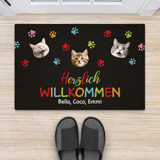 2890DGE2 herzlich willkommen personalisierte fussmatte fur katzenliebhaber