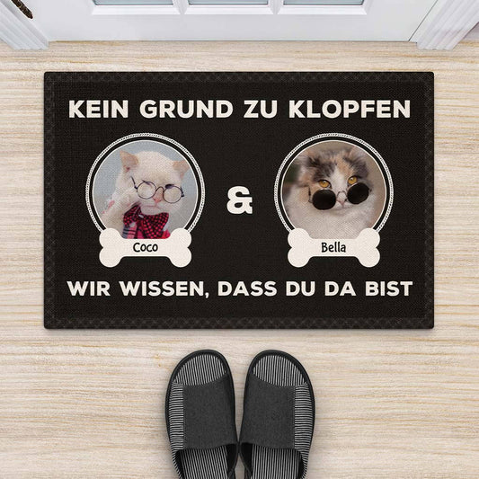 2892DGE2 kein grund zu klopfen wir wissen dass du da bist personalisierte fussmatte fur katzenliebhaber