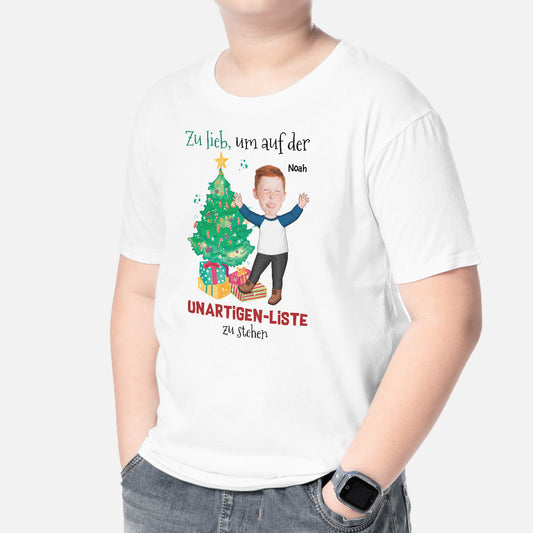 2965AGE2 zu lieb um auf der unartigen liste zu stehen personalisiertes t shirt fur kinder