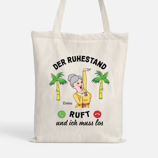 3138BGE1 der ruhestand ruft ich muss los personalisierte tragetaschen rente frauen manner 3138B