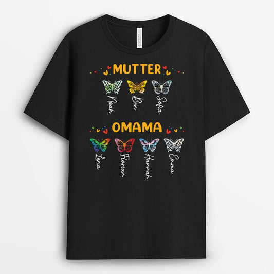 3156AGE2 mama oma schmetterlinge personalisiertes t shirt fur damen