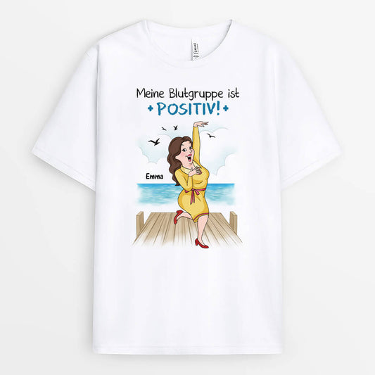 3260AGE1 meine blutgruppe ist positiv personalisiertes t shirt fur damen