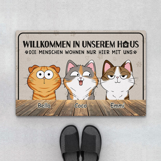 3301DGE1 willkommen in unserem haus lustige fussmatte fur katzenbesitzer personalisieren