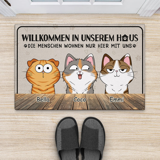 3301DGE2 willkommen in unserem haus lustige fussmatte fur katzenbesitzer personalisieren
