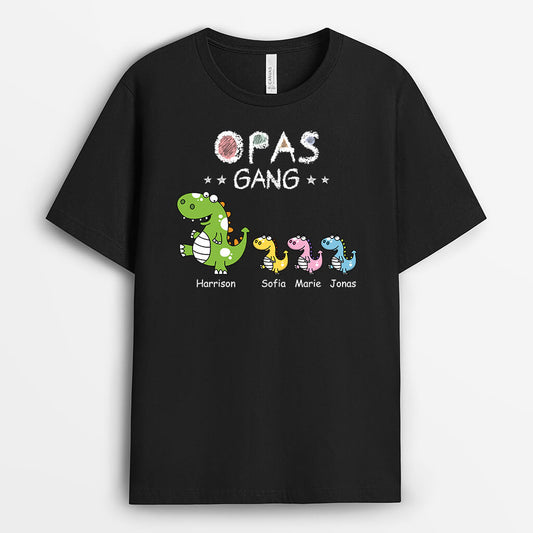 3312AGE1 opas papas bande dinosaurier buntstift schwarzes t shirt fur manner personalisieren