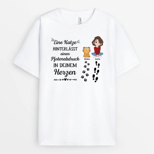 3351AGE1 eine katze hinterlasst einen pfotenabdruck in deinem herzen personalisiertes t shirt fur katzenbesitzer