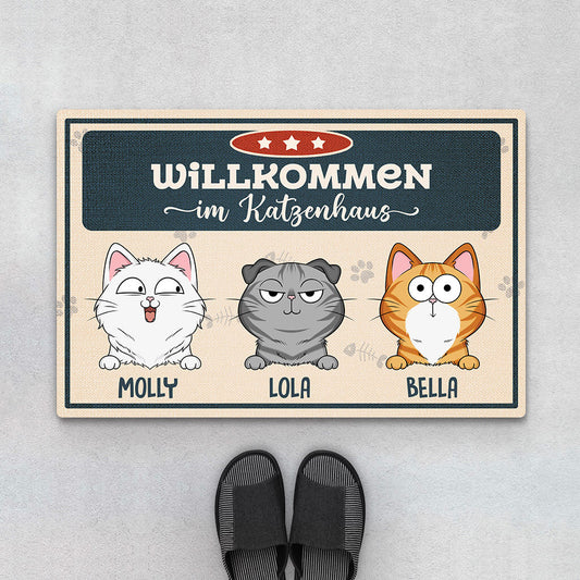 3428DGE1 willkommen im katzenhaus personalisierte fussmatte fur katzenliebhaber