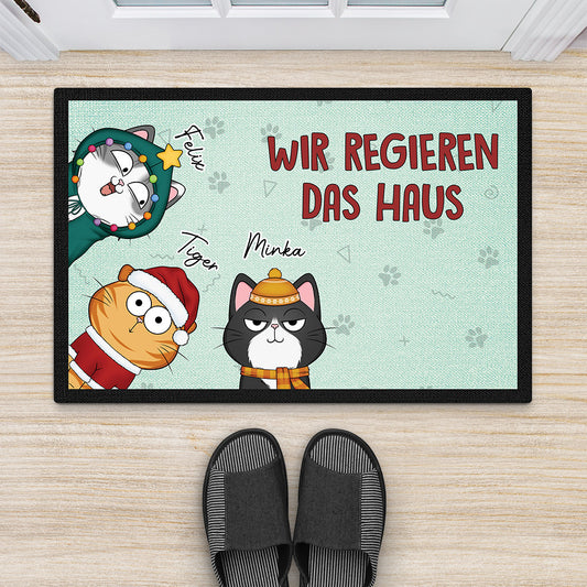 3475DGE2 wir regieren das haus personalisierte fussmatte fur katzenliebhaber zu weihnachten