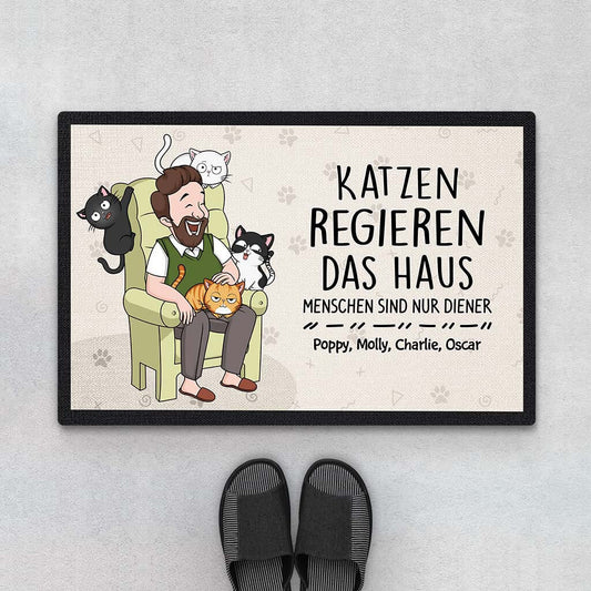 3484DGE1 katzen regieren das haus menschen sind nur diener lustige fussmatte fur katzenliebhaber personalisiert