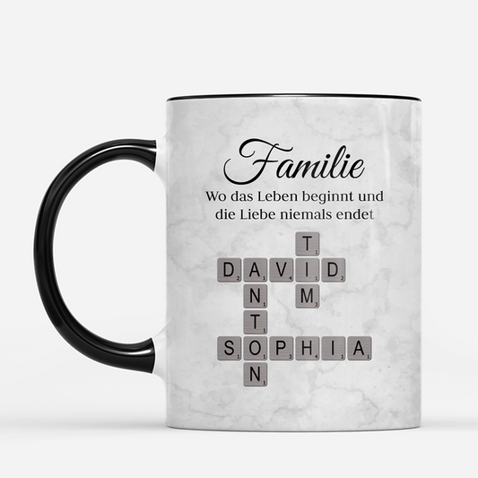 3591MGE1 familie wo das leben beginnt und die liebe niemals endet personalisiertes kreuzwortratsel geschenk tasse 3591m8f5i