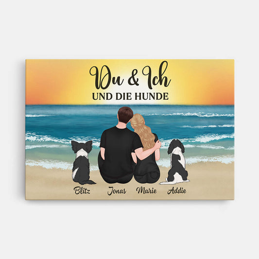 3689CGE1 du ich und die hunde personalisierte leinwand fur paar und hundebesitzer
