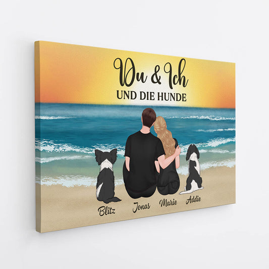 3689CGE2 du ich und die hunde personalisierte leinwand fur paar und hundebesitzer