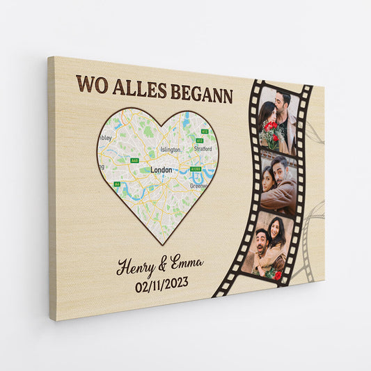 3696CGE2 wo alles begann personalisierte leinwand mit foto und landkarte fur paare