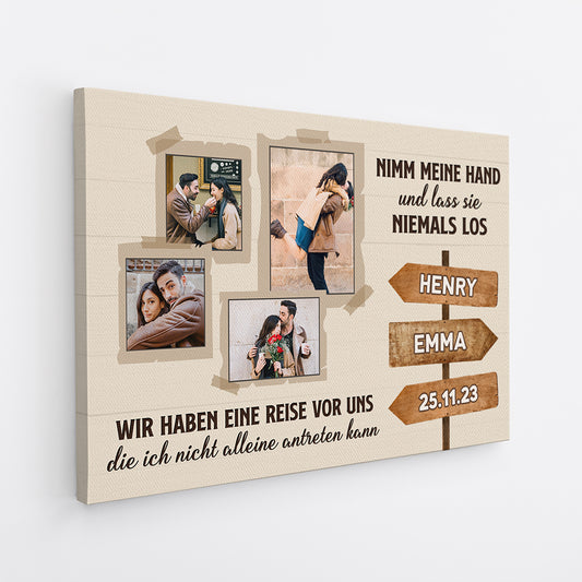 3697CGE2 nimm meine hand und lass sie niemals los personalisierte leinwand mit foto fur paare