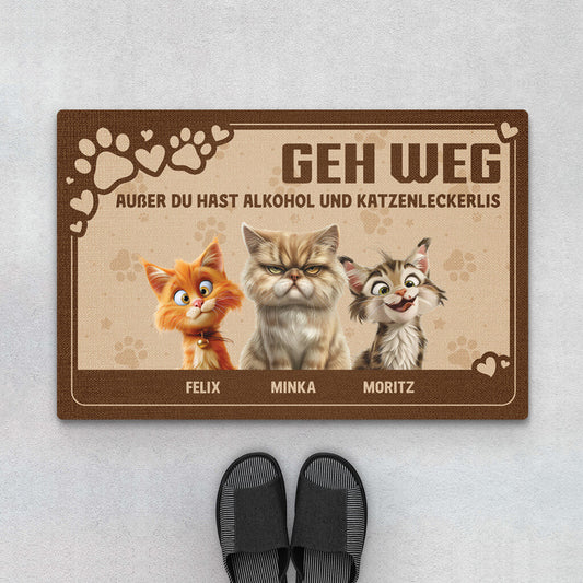 3905DGE1 lustiger spruch uber alkohol und katzenleckerlis personalisierte fussmatte fur katzenliebhaber 3905D5T5C