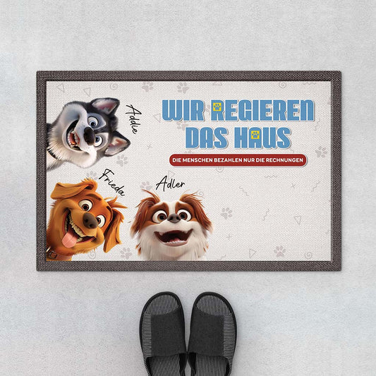 4066DGE1 wir regieren das haus cartoon lustige fussmatte hunde personalisiert_ 4066D9T5C