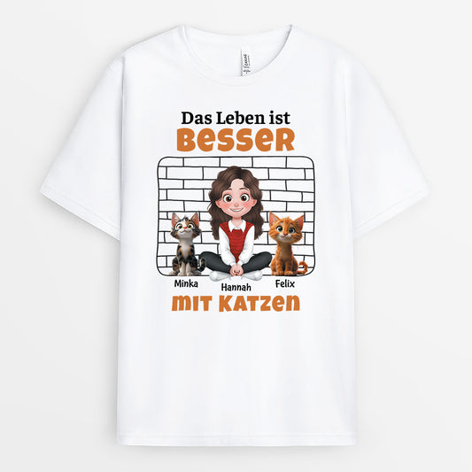 4127AGE1 das leben ist besser mit katzen t shirt katze personalisiert 4127ATM0D