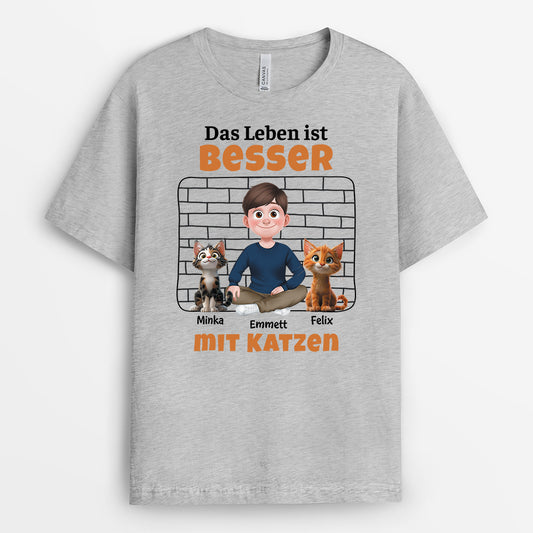 4127AGE2 das leben ist besser mit katzen t shirt katze personalisiert 4127ATM0D