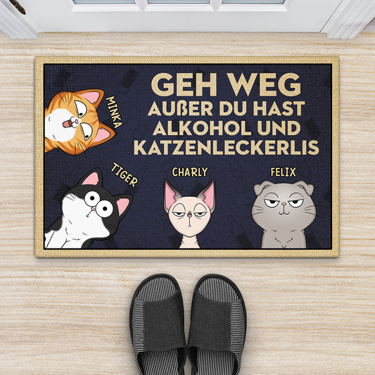 4271DGE2 lustiger spruch uber alkohol und katzenleckerlis personalisierte fussmatte katze 4271DTN8D
