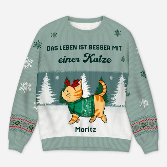 5729WGE1 das leben ist besser mit einer katze weihnachtspullover katze personalisiert_ 5729WTZCD