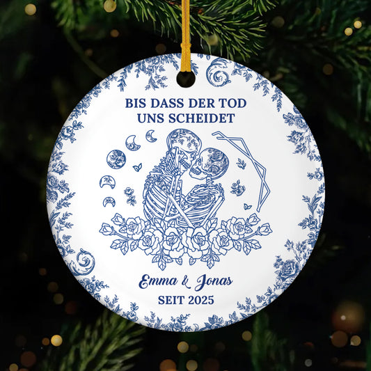 5739OGE1 bis dass der tod uns scheidet toile de jouy personalisierter weihnachtsschmuck_ keramik paar 5739O6UNG
