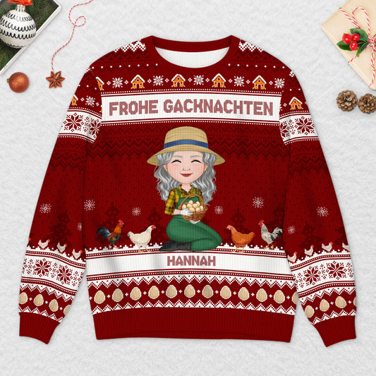 5777WGE2 frohe gacknachten personalisierter weihnachtspullover frau huhn 5777W3TMA