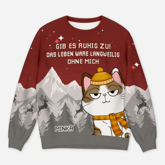 5784WGE1 ohne katze ist das leben eben doch langweilig weihnachtspullover katze personalisiert_ 5784WTLQD