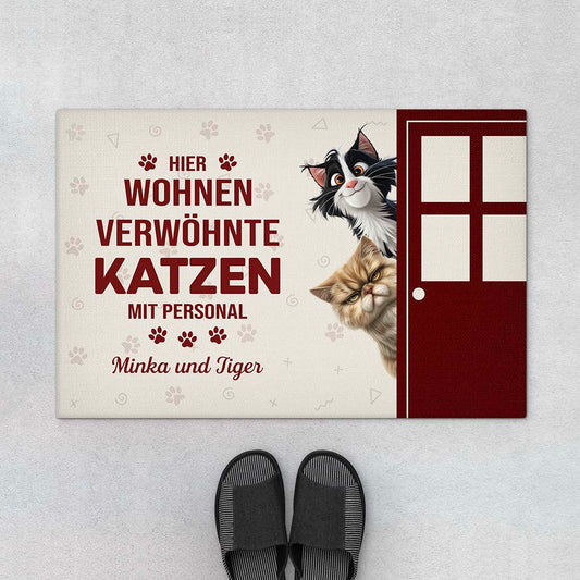 5870DGE1 hier wohnt eine verwohnte katze mit personal fussmatte katzen personalisiert 5870D8ZTD