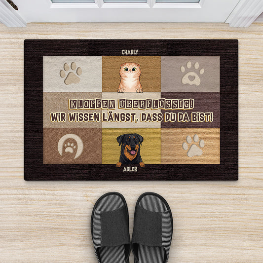 5999DGE2 klopfen uberflussig ich weiss langst dass du da bist personalisierte fussmatte katze_ hund 5999D6QQA