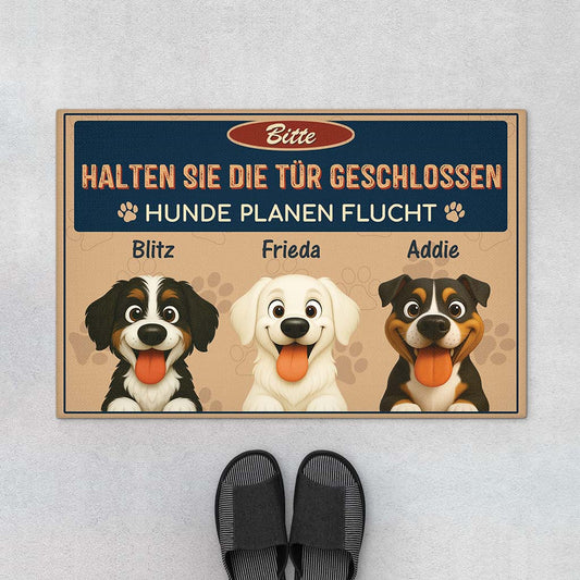 6012DGE1 bitte tur geschlossen halten fussmatte personalisiert hund_ cartoon 6012DKT5C