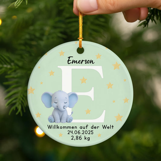 6718OGE1 willkommen auf der welt keramik weihnachtsschmuck personalisiert zur geburt eines kindes elefanten 6718O8LCK_2
