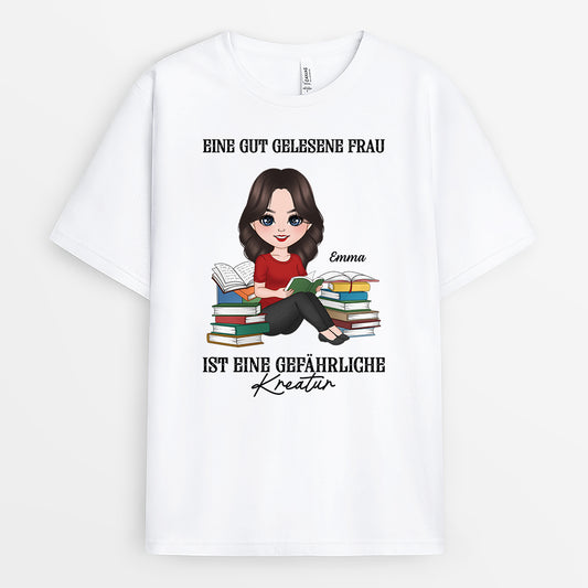 6929AGE1 eine frau die zu viel liest ist ein echtes risiko personalisierte t shirts damen_ leseratten 6929AKTZA