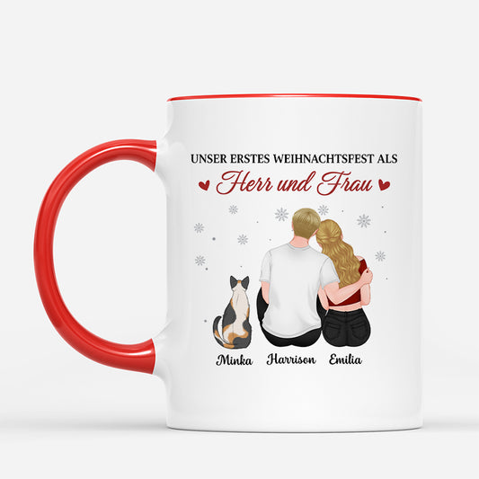7000MGE2 unser erstes weihnachtsfest als herr und frau katzen tasse personalisiert_ paar 7000M8KCD