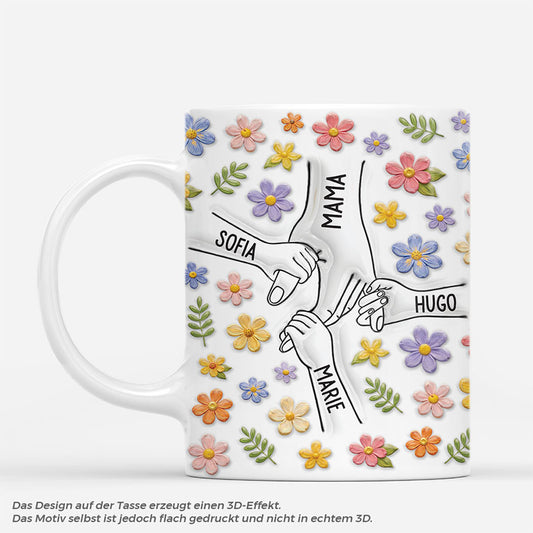 7821MGE2 3d druck effekt hand in hand blumen pastel personalisiertes geschenk omamama tasse 7821mcvca