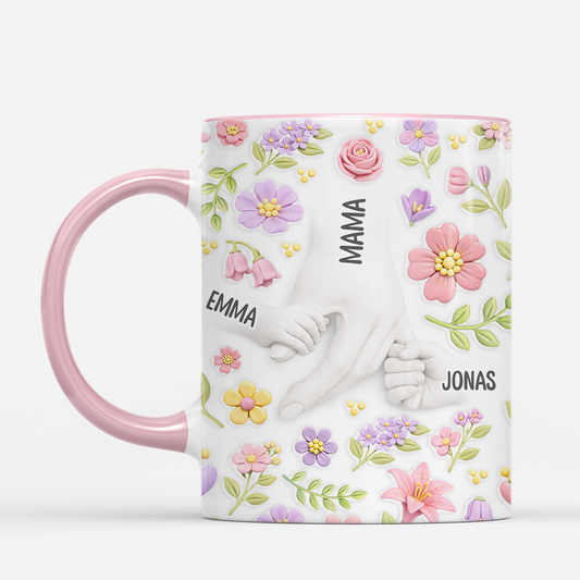 7867MGE2 3d druck effekt hand in hand personalisiertes geschenk oma mama tasse knete blumen 7867mshna