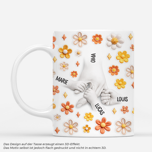 8151MGE1 3d druck effekt hand in hand personalisiertes geschenk mama oma tasse orange blumen 8151msfca