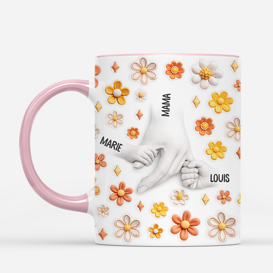8151MGE2 3d druck effekt hand in hand personalisiertes geschenk mama oma tasse orange blumen 8151msfca