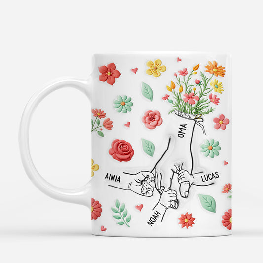 8163MGE1 3d druck effekt hand in hand mama oma tasse personalisiert pinke blumen 8163m8pza